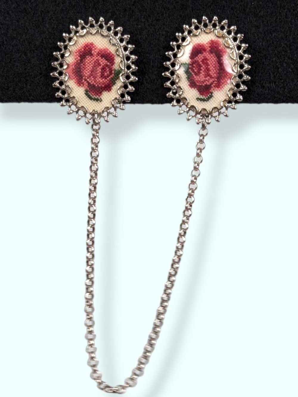 Vintage Pink Floral Petit Point Sweater Clip